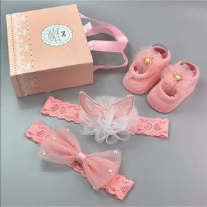4Pcs Baby Headband Socks Set Flower Bows  W/Box